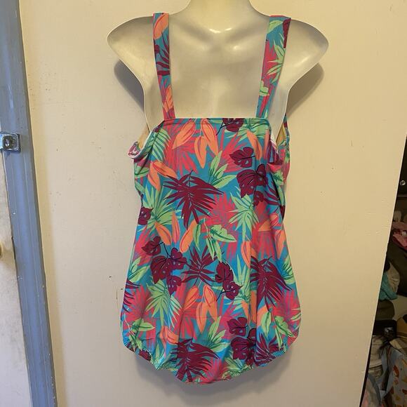 Lands' End Blue purple floral One Piece Swimsuit 18P soft cup bra Beach Tropical - Picture 7 of 7